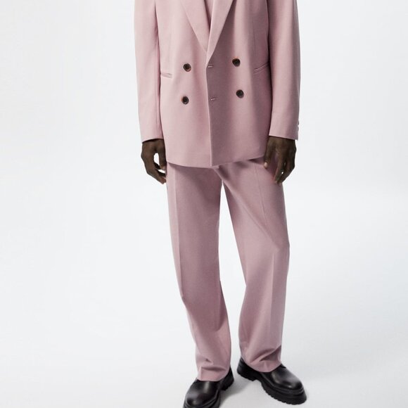 Zara Men's Pleated Suit Pants Dusty Pink - Picture 1 of 9